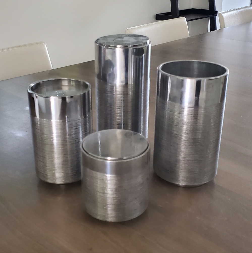 Vera Wang Pillar Candle Holder/Canisters Set of 4 Polished Chrome